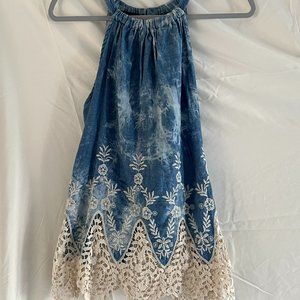 INC Halter Womens Blue Embroidered Lace Trim Sleeveless Halter Top 14